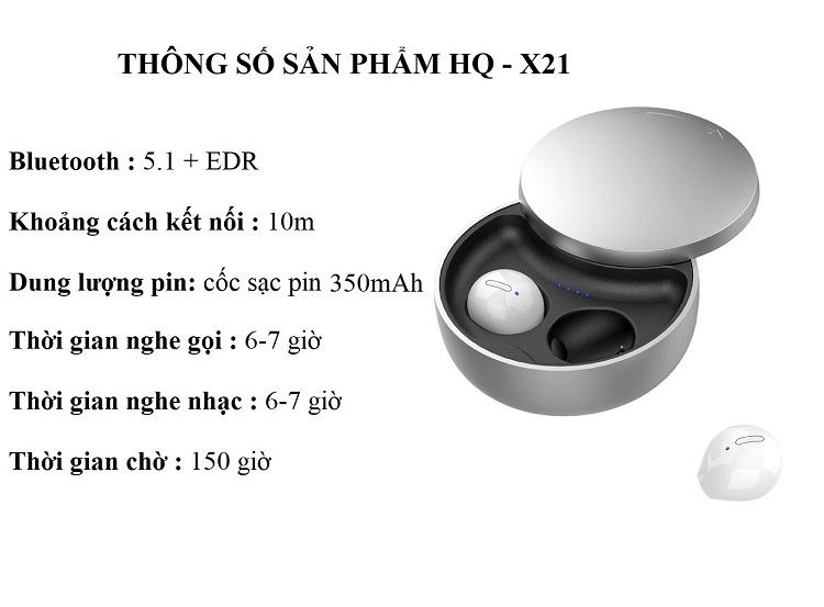 Tai Nghe Bluetooth Nhét Tai HQ -X21 Thiết kế nắp trượt tiện lợi, Âm Thanh HD - Hàng Chính Hãng