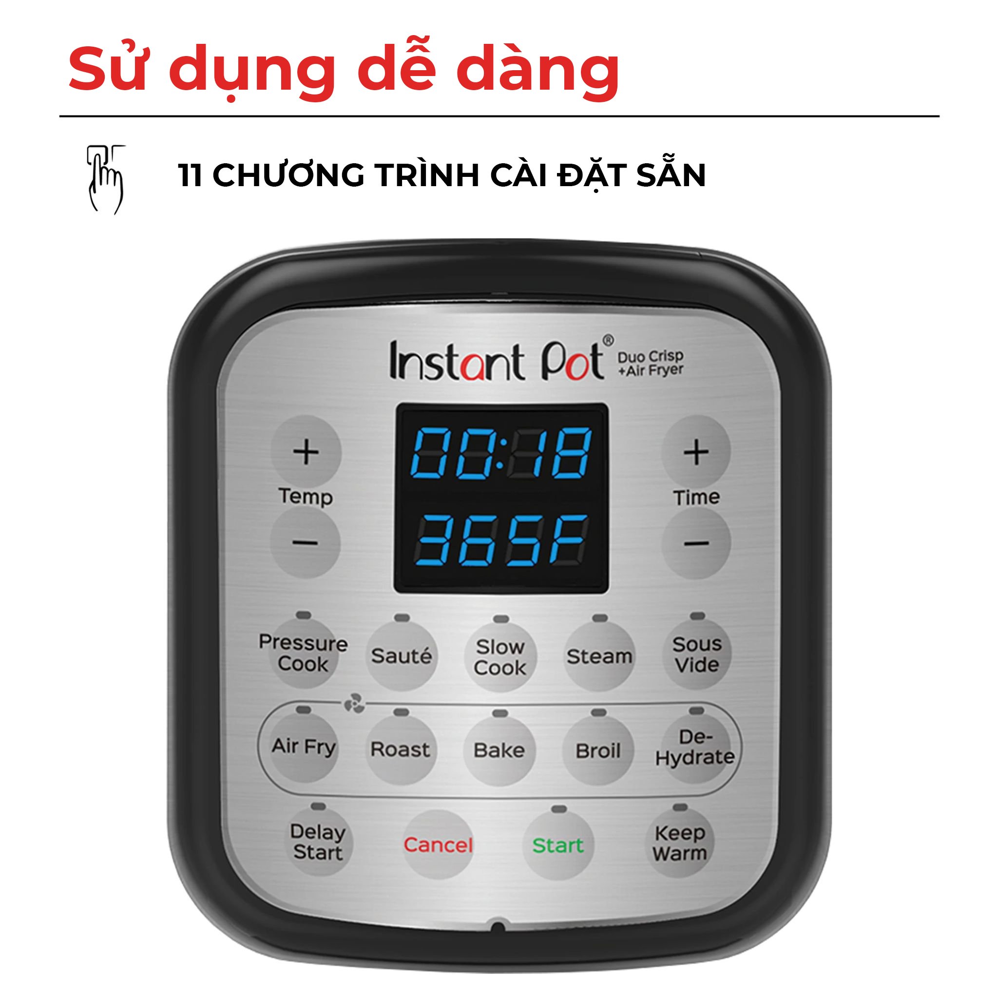 Nồi Áp Suất Điện Đa Năng Kết Hợp Nồi Chiên Không Dầu INSTANT POT DUO CRISP 11-IN-1 Dung Tích 8L - Hàng Chính Hãng