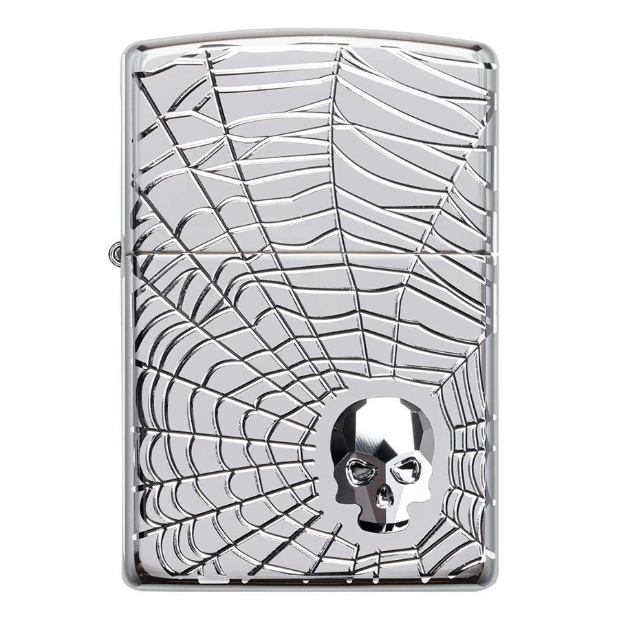 Bật Lửa Zippo 29931 – Zippo Armor Spider Web Skull Design Swarovski High Polish Chrome