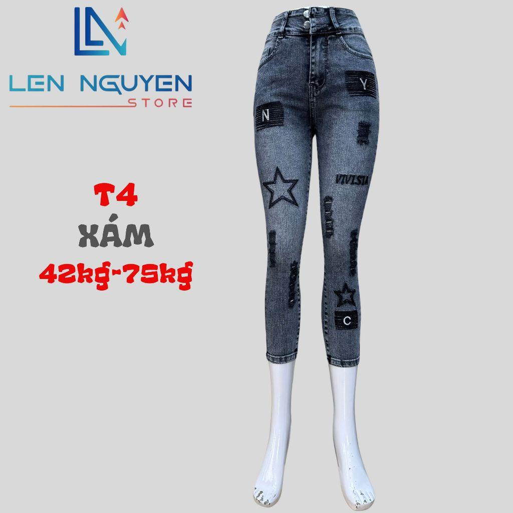 T4_Quần jean nữ, 9 tất, lưng cao, quần bò nữ dáng ôm, quần rin nữ có big size, cho 42kg đến 75kg,LEN NGUYEN STORE - Xám