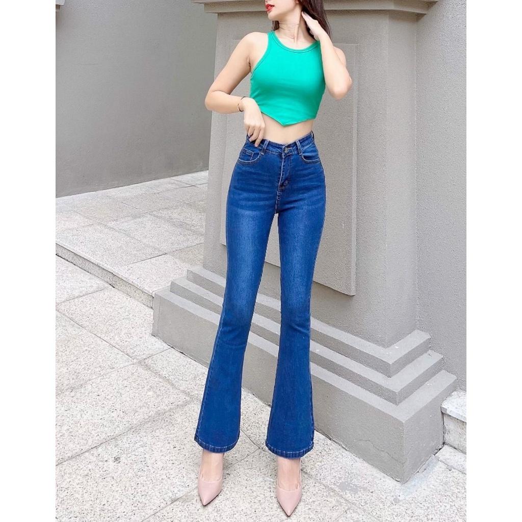 Quần Jeans Nữ Màu Xanh Nhạt Co Giãn Siêu Tôn Dáng