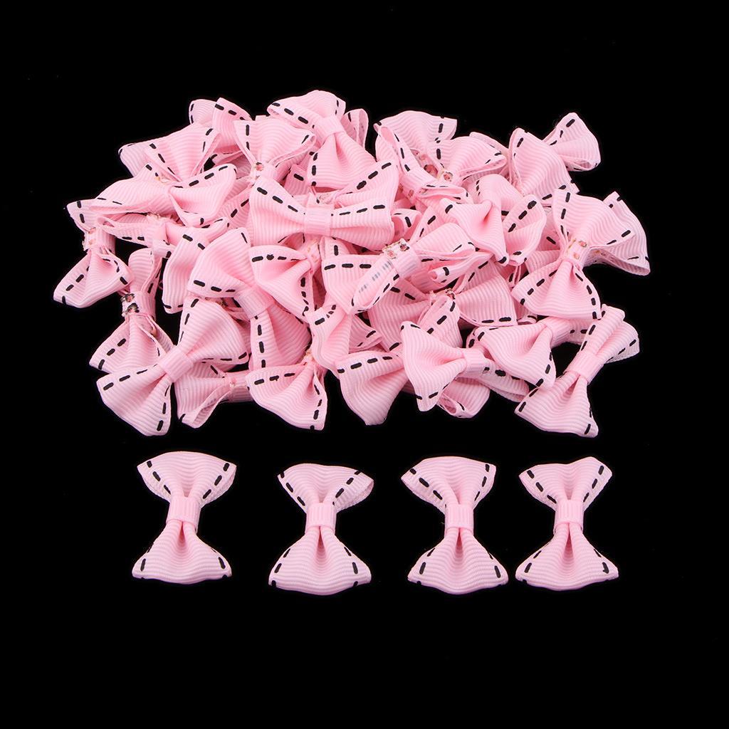 50 Pieces Satin Ribbon Bows Mini Embellishment Craft Artificial Applique Wedding Party