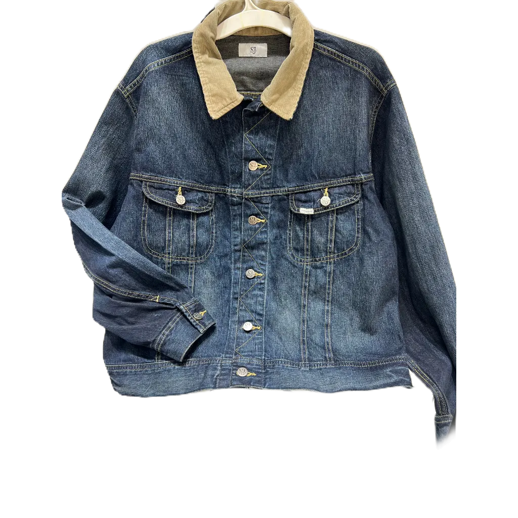 Áo khoác bò denim nam nữ unisex dáng rộng Phối Cổ JK1_ áo jacket jean phong cách Hàn Quốc | Samma Jeans - Navy (Đậm)