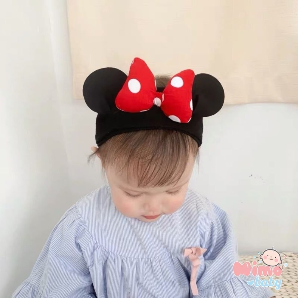 Mũ cotton tai mickey cho bé - mũ buộc dây (0-12m