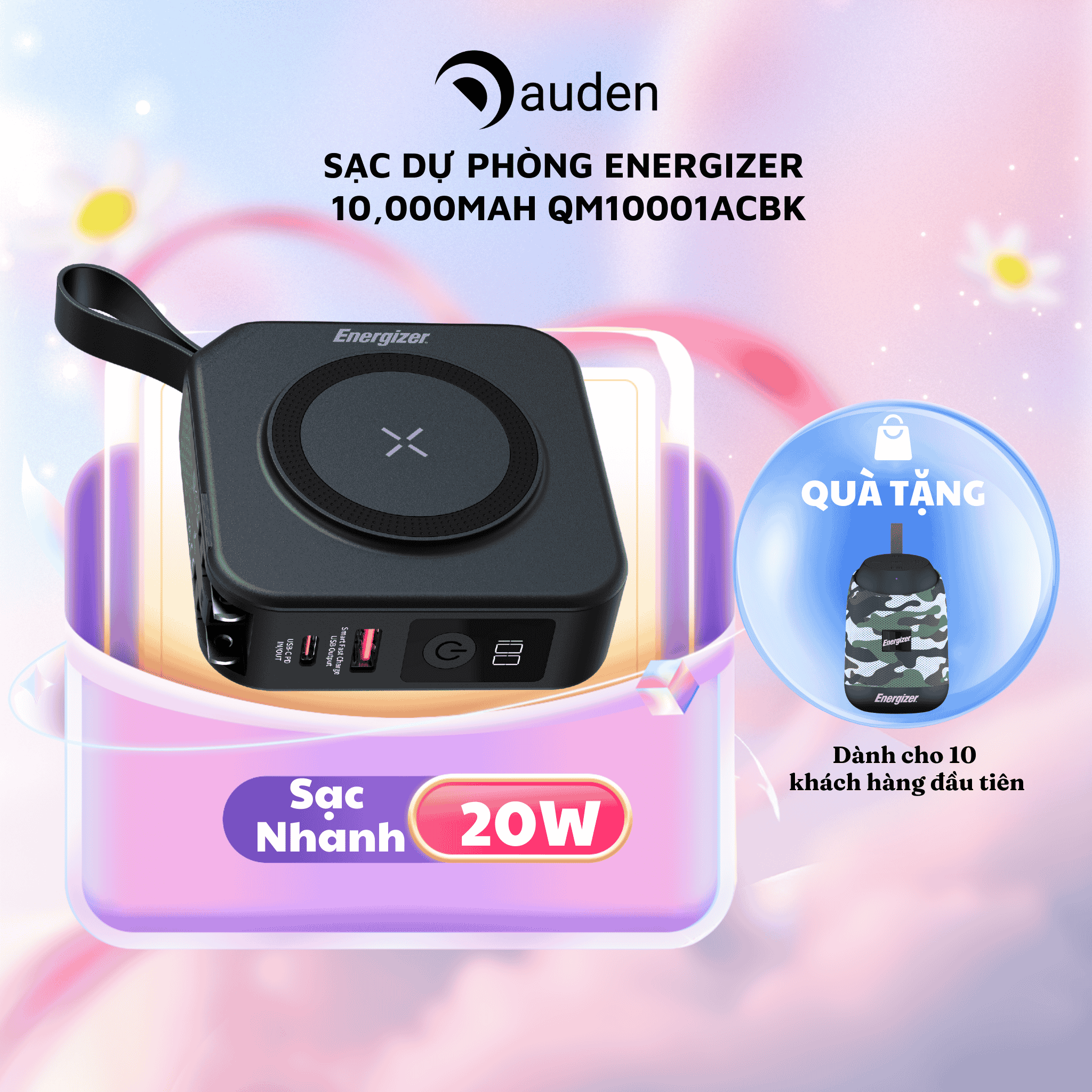 Sạc dự phòng Energizer 10,000mAh /3.7V Li-Polymer QM10001ACBK Sạc nhanh 20W, bảo hành 24 tháng 1 đổi 1 - Hàng chính hãng