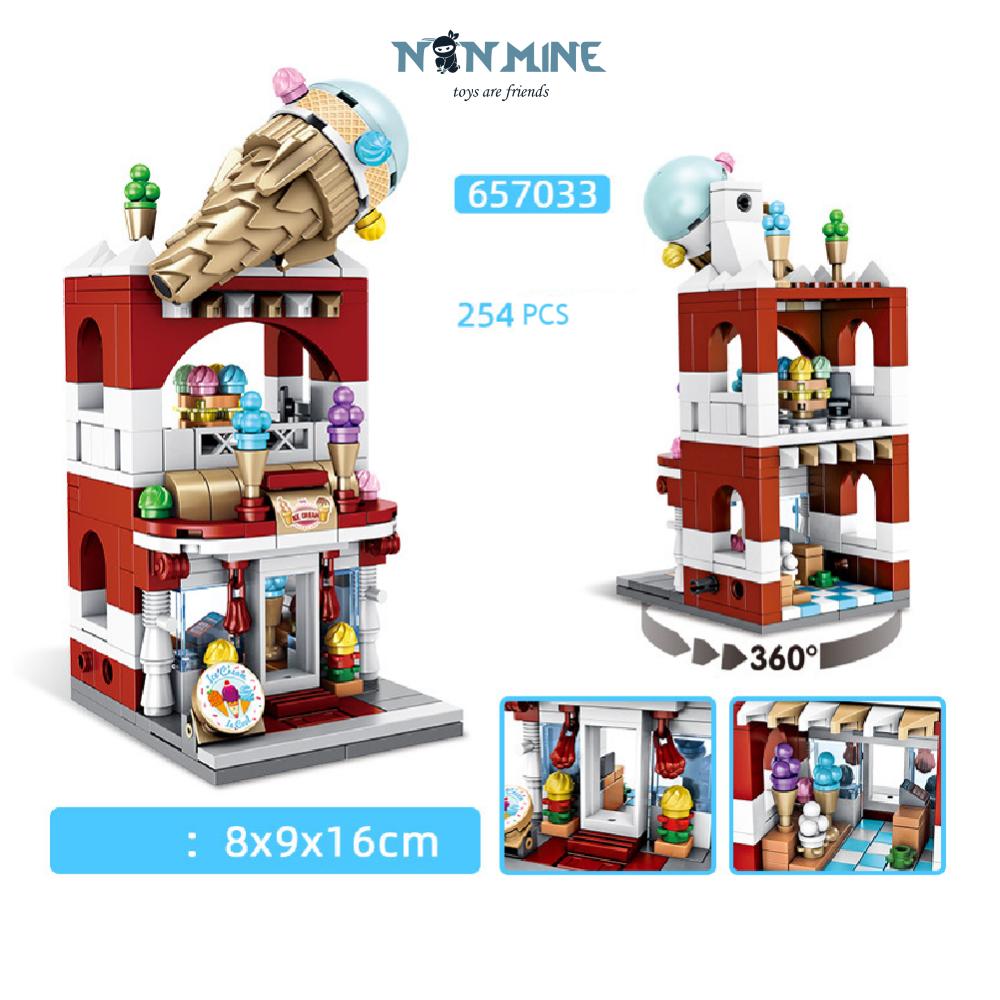 Đồ Chơi Lắp Ráp Panlos Mô Hình Nhà Bánh Quán Bar Kem Phố Tiệm Pizza Street View Hơn 200 Chi Tiết