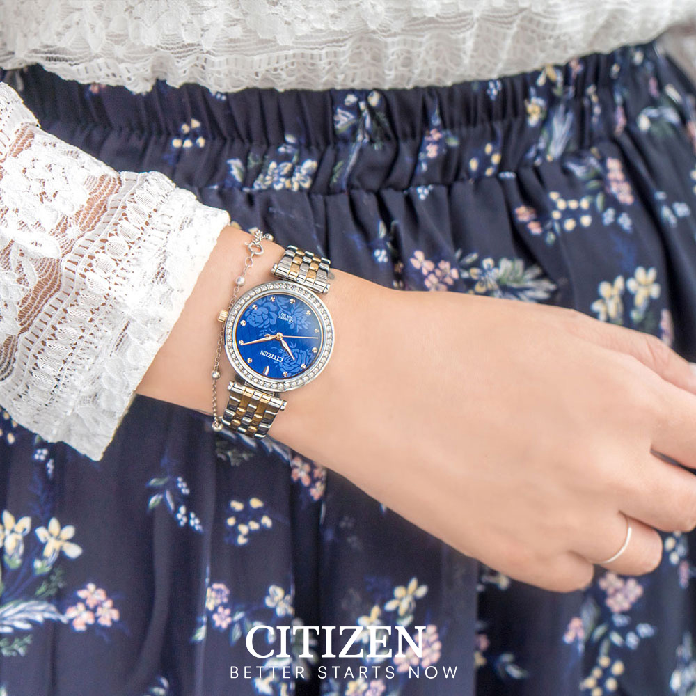 Đồng Hồ Nữ Citizen Đính Đá Swarovski Dây Thép Không Gỉ ER0218-53L - Mặt Xanh
