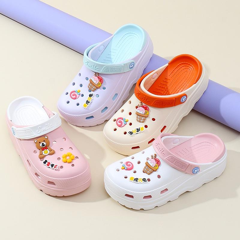 Dép sục nữ đế độn 6cm tặng kèm 6 sticker cute đế răng cưa chống trơn trượt đi mưa đi học đi biển - SL031 - Hồng