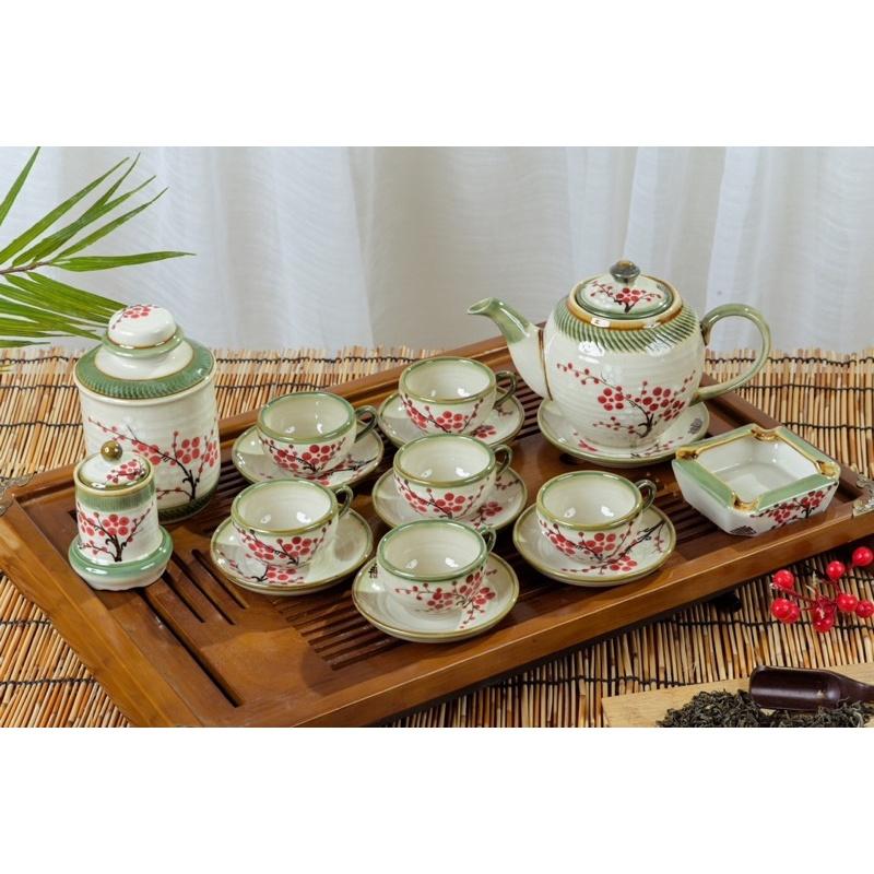 Bộ ấm trà+ phụ kiện, men dong. Gốm sứ Bát Tràng.