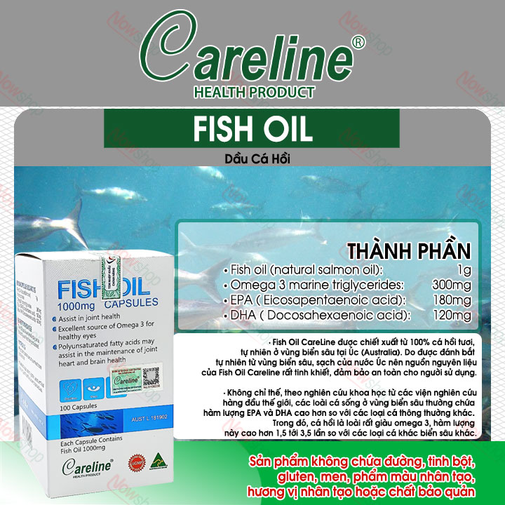 Viên uống dầu cá hồi Careline Fish Oil 1000MG hỗ trợ tăng cường cải thiện trí nhớ và thị lực