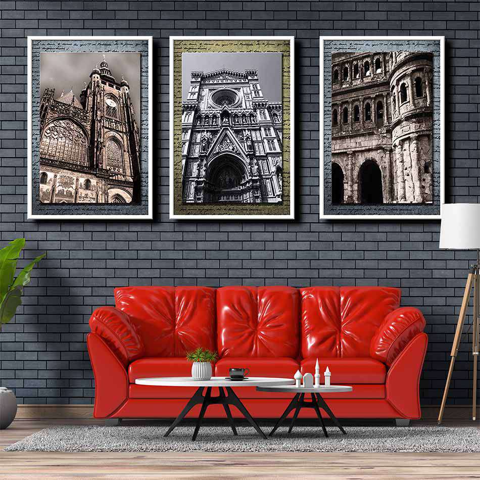 Bộ 3 tranh canvas treo tường Decor Kỳ quan kiến trúc nổi tiếng - DC199