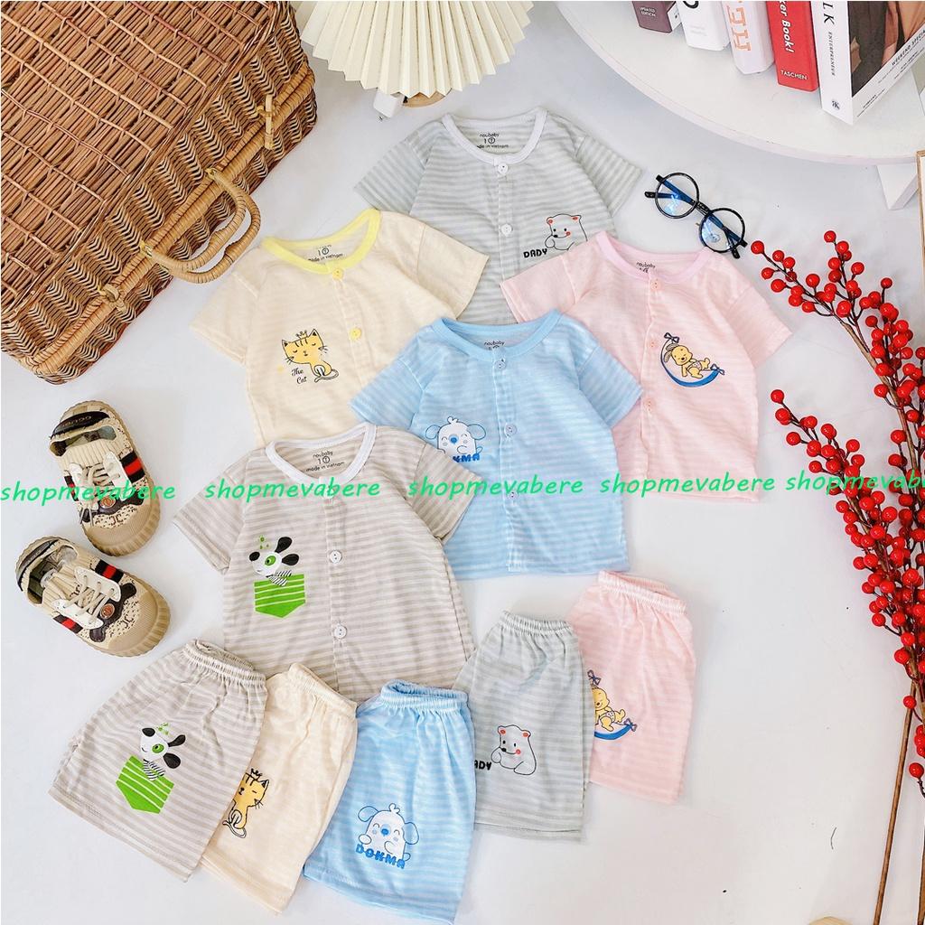 Bộ cộc tay cotton cho bé trai và bé gái sơ sinh họa tiết kẻ cài cúc giữa - BO57