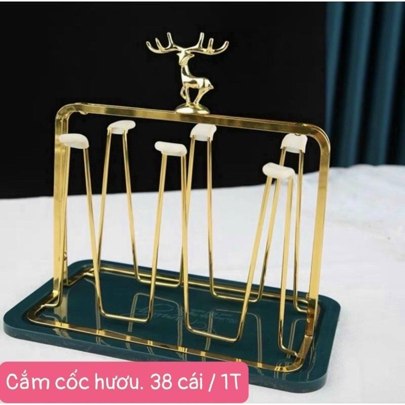 Khay Úp Cốc NẮP HÌNH HƯƠU Trang Trí Decor Mạ Vàng Cực Sang