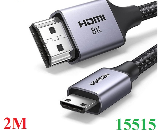 Cáp chuyển đổi Mini HDMI sang HDMI 2.1 dài 2M Ugreen 15515 hỗ trợ 8K@60Hz 4K@144Hz 48Gbps - Hàng chính hãng