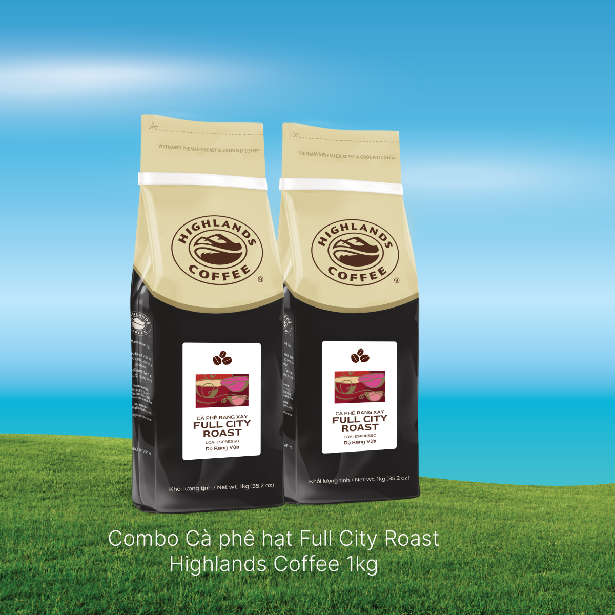 Combo 2 Cà Phê Hạt Full City Roast Highlands Coffee 1Kg