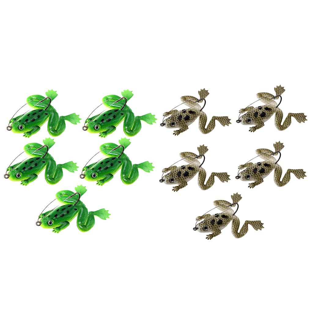5pcs Frog Fishing Lures Soft Topwater Frog Crankbait with Hook Green