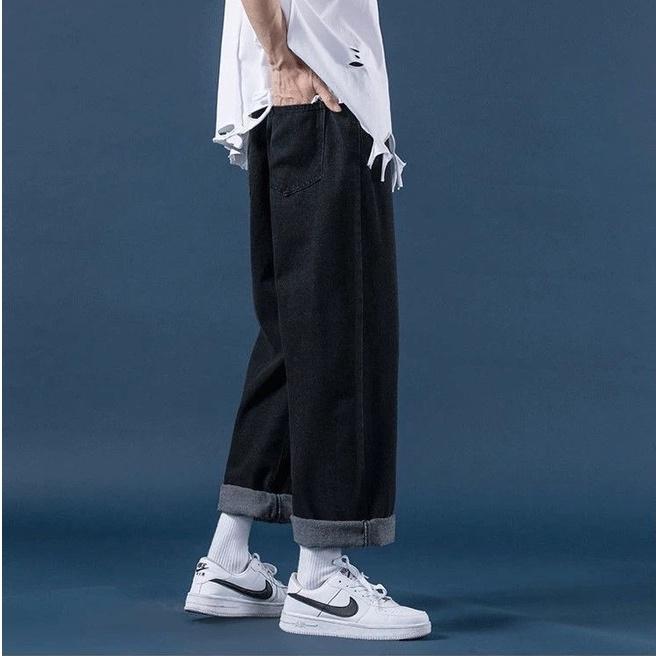 Quần jean xám nam PATADO dáng baggy ống suông rộng mã ST01 vải jeans bò cao cấp