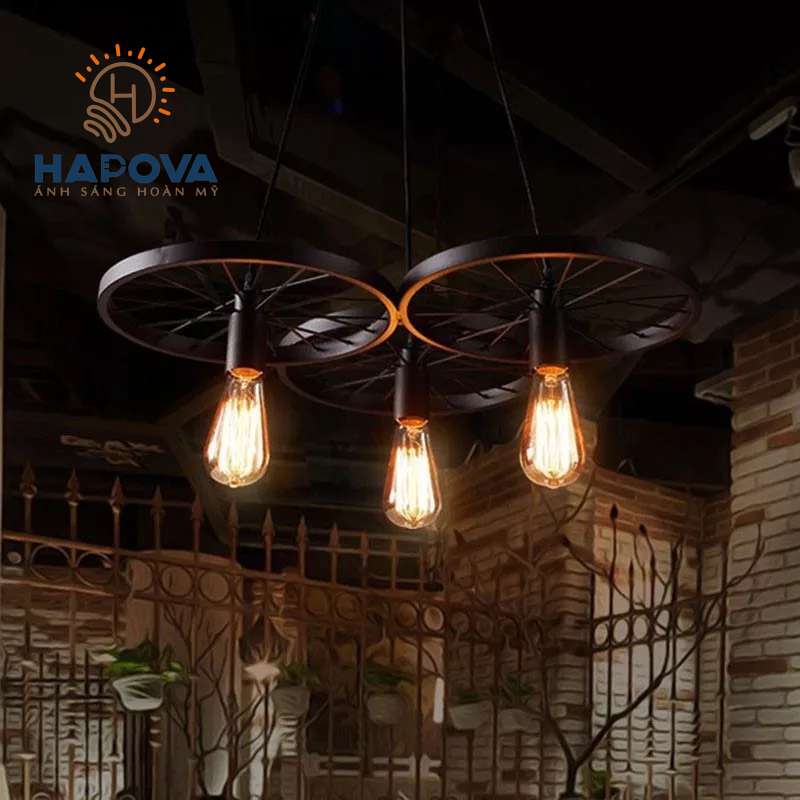Bộ 3 đèn thả trần bánh xe trang trí nhà quán cà phê HAPOVA BELIC 7089 + Tặng kèm bóng Edison