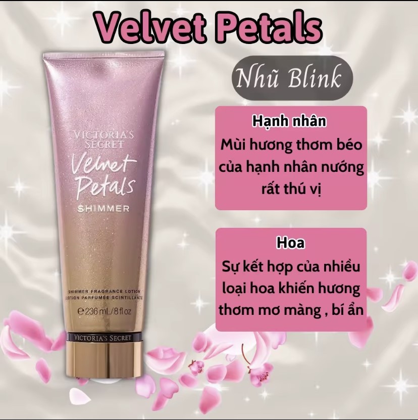 Victoria Secret Shimmer Velvet Petals Chính Hãng - Body Mist Victoria Secret 250ml &amp; Lotion Victoria Secret 236ml Chính Hãng