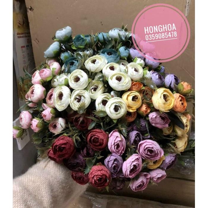 Cụm hoa hồng trà nhí giả cao 30cm