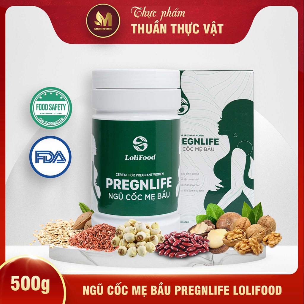 Ngũ Cốc Mẹ Bầu, Ngũ Cốc Lợi Sữa Pregnlife Lolifood 500g - Hỗ Trợ Tiêu Hóa, Phòng Bệnh Tiểu Đường Thai Kỳ, Ổn Định Đường Huyết, Loại Bỏ Chứng Táo Bón, Hàm Lượng Axit Folic Cao, Ngăn Ngừa Dị Tật Bẩm Sinh Thai Nhi, Giúp Mẹ Có Sữa Non Sớm Khi Sinh