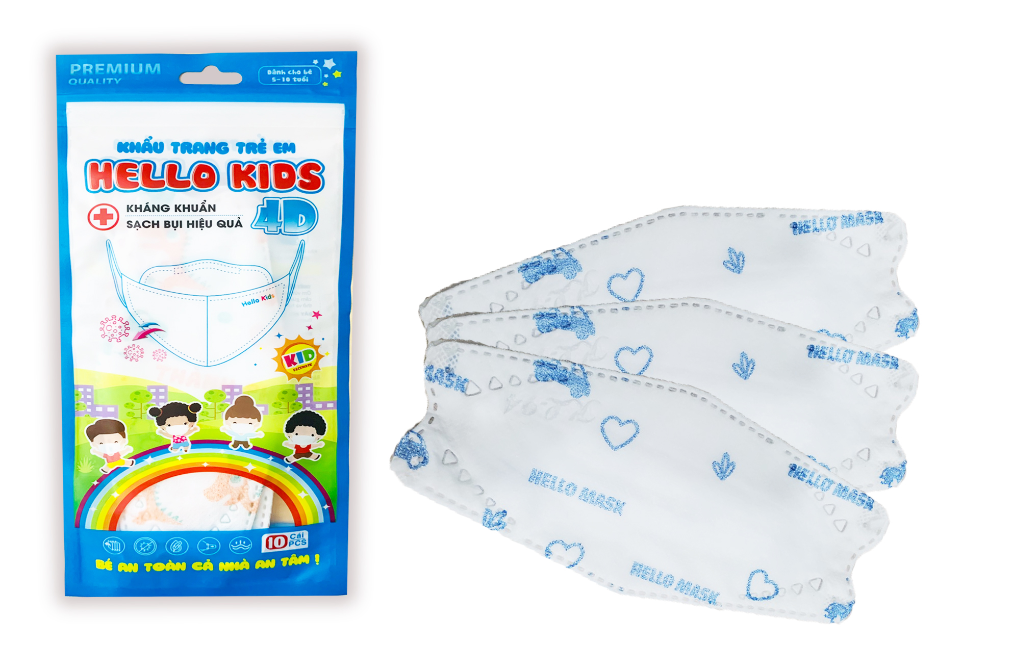 [NGĂN NGỪA VI KHUẨN BẢO VỆ CHO BÉ] Khẩu Trang Em Bé Hello Mask Kids KF94 Dạng Túi 10 Cái Siêu Tiện Lợi Nhiều Hoạ Tiết Đáng Yêu Bảo Vệ Cho Bé