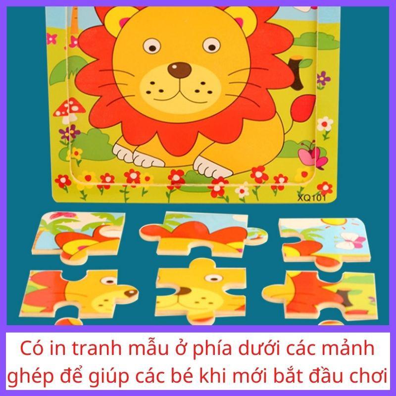 Đồ chơi xếp hình Tranh Ghép gỗ 9 miếng cho bé phát Triển Trí Tuệ