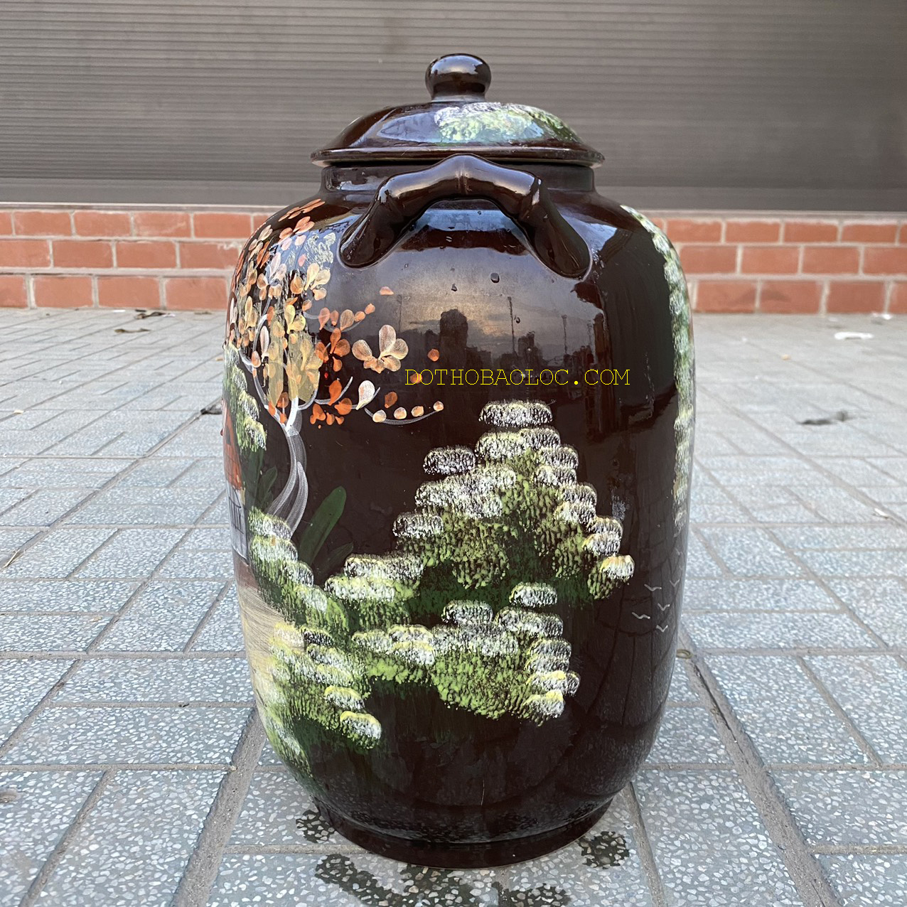 Bình ngâm ruou sứ Bát Tràng vẽ cảnh đồng quê - Không vòi 30 lít