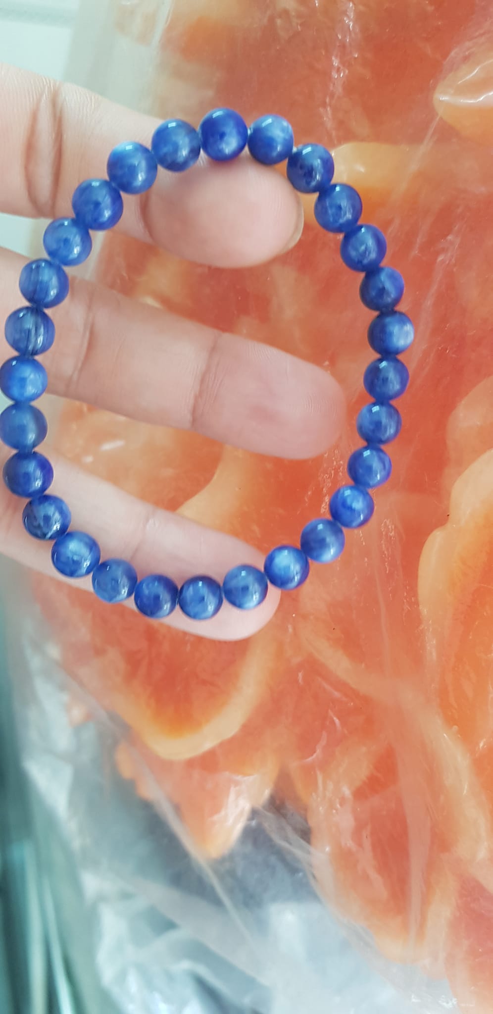 Vòng tay nữ đá kyanite tự nhiên hay đá Sapphire nước xanh dương Đậm bóng đẹp 6mm nữ mệnh Thủy mệnh Mộc đeo ạ