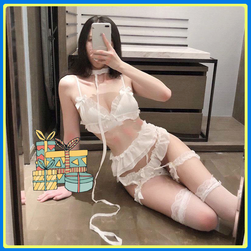 Cosplay cô hầu gái kèm tất lưới sexy gợi cảm Q46 - Đồ ngủ nữ cosplay quyến rũ - Đồ ngủ nữ sexy