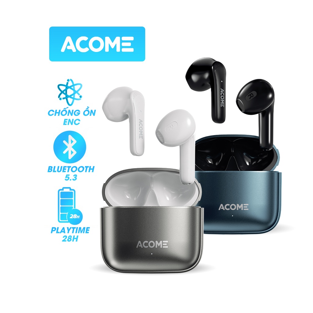 Tai Nghe Không Dây Bluetooth ACOME Quietpods Q1 Chống Ồn ENC Playtime 28H Nghe Nhạc Đàm Thoại - Hàng Chính Hãng