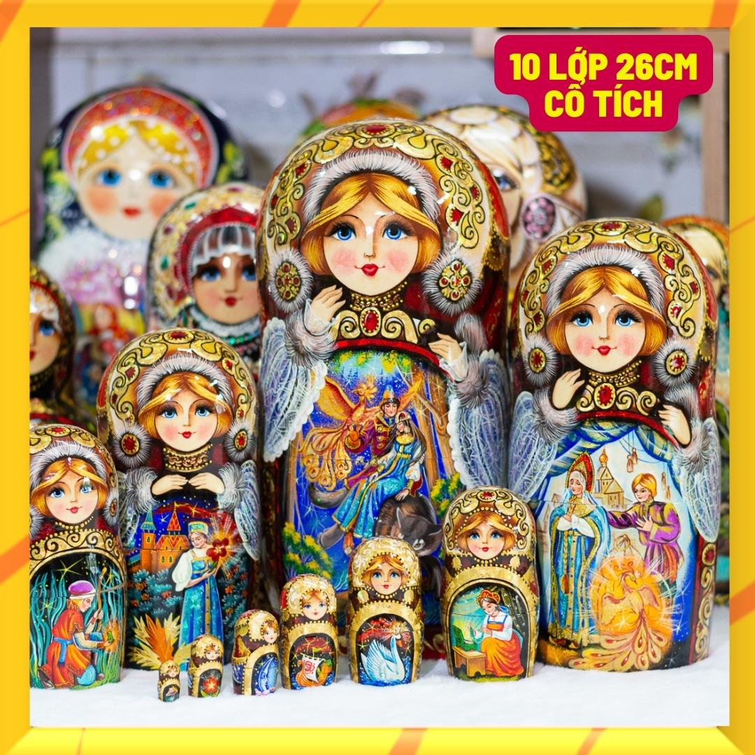 BỘ BÚP BÊ NGA MATRYOSHKA 10 LỚP CAO 26CM VẼ HOA VĂN "CHUYỆN CỔ TÍCH PUSHKIN" CỰC ĐẸP VÀ SANG TRỌNG ĐỘC ĐÁO