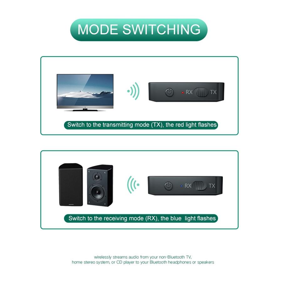 2in1 Bluetooth 5.0 Audio Receiver Transmitter Adapter 3.5mm AUX Jack RCA Dongle For Car TV PC Headphone
