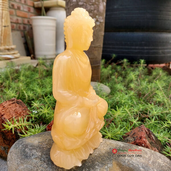 Tượng Phật Thích Ca đá ngọc hoàng long 15cm - đá Non Nước