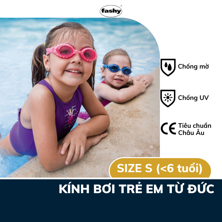 Kính bơi trẻ em Fashy 100% nhập khẩu từ Đức dòng “Rocky”, đạt tiêu chuẩn Châu Âu, chống tia UV dành cho bé trai, bé gái dưới 6 tuổi