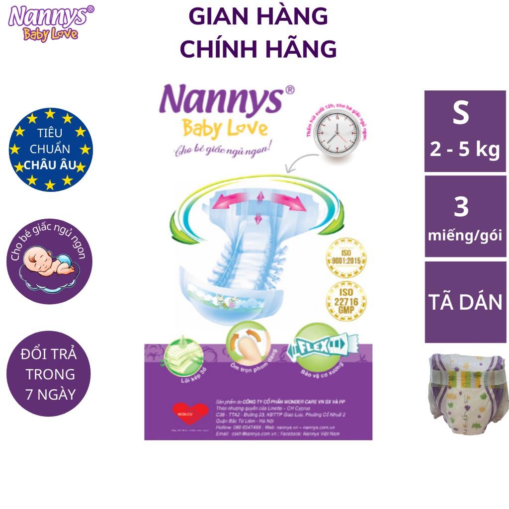 Miếng dùng thử tã/ bỉm DÁN Nannys S/M/L/XL/XXL 3 miếng (Cho bé 2 - 25kg)