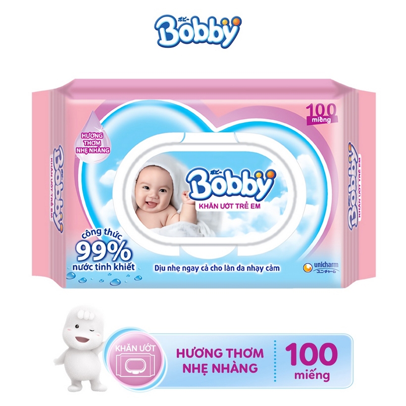 Khăn Ướt Bobby Nano Bạc kháng khuẩn Hương Thơm Nhẹ Nhàng 100 Miếng