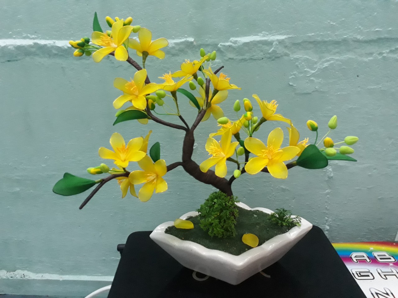 Combo 10 bông hoa mai thủ công, handmade bằng vải voan