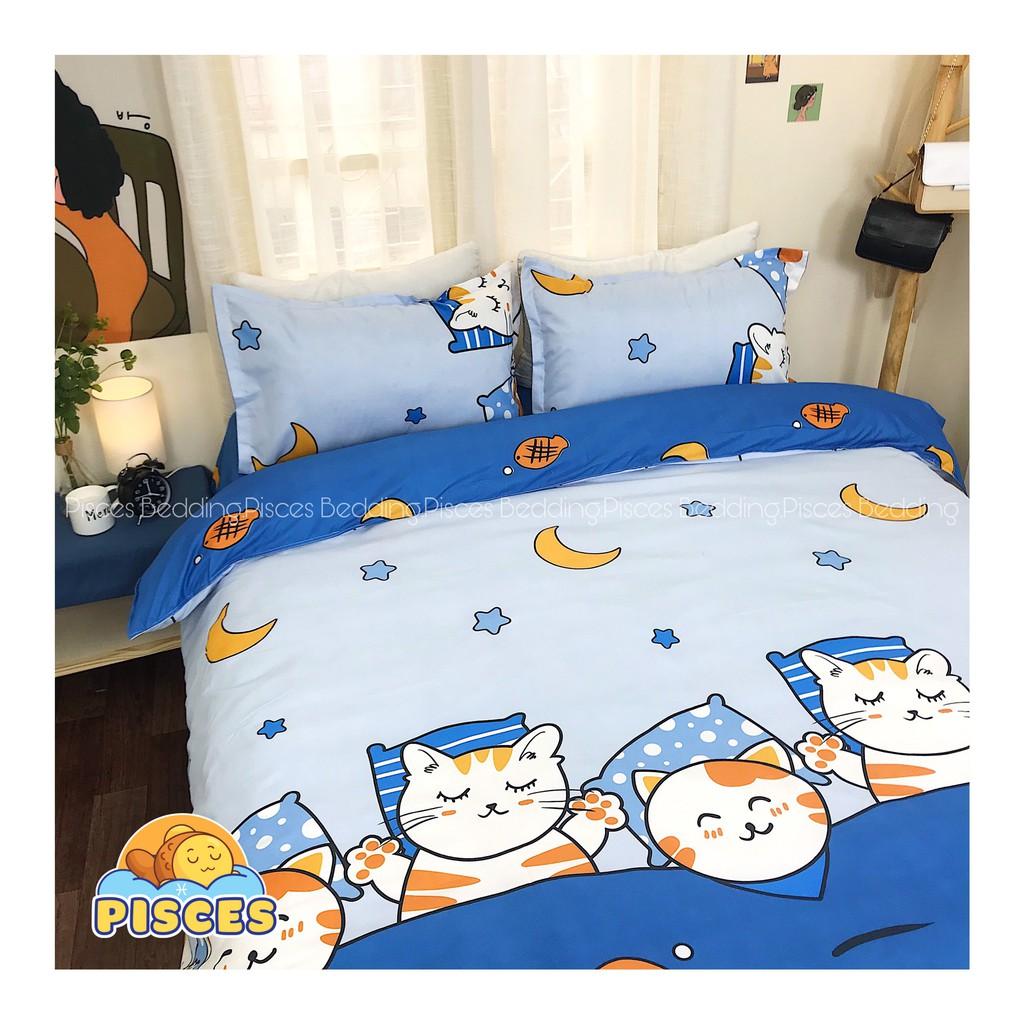 Bộ Chăn Ga Gối Cotton Poly Mèo Vàng Ngôi Sao