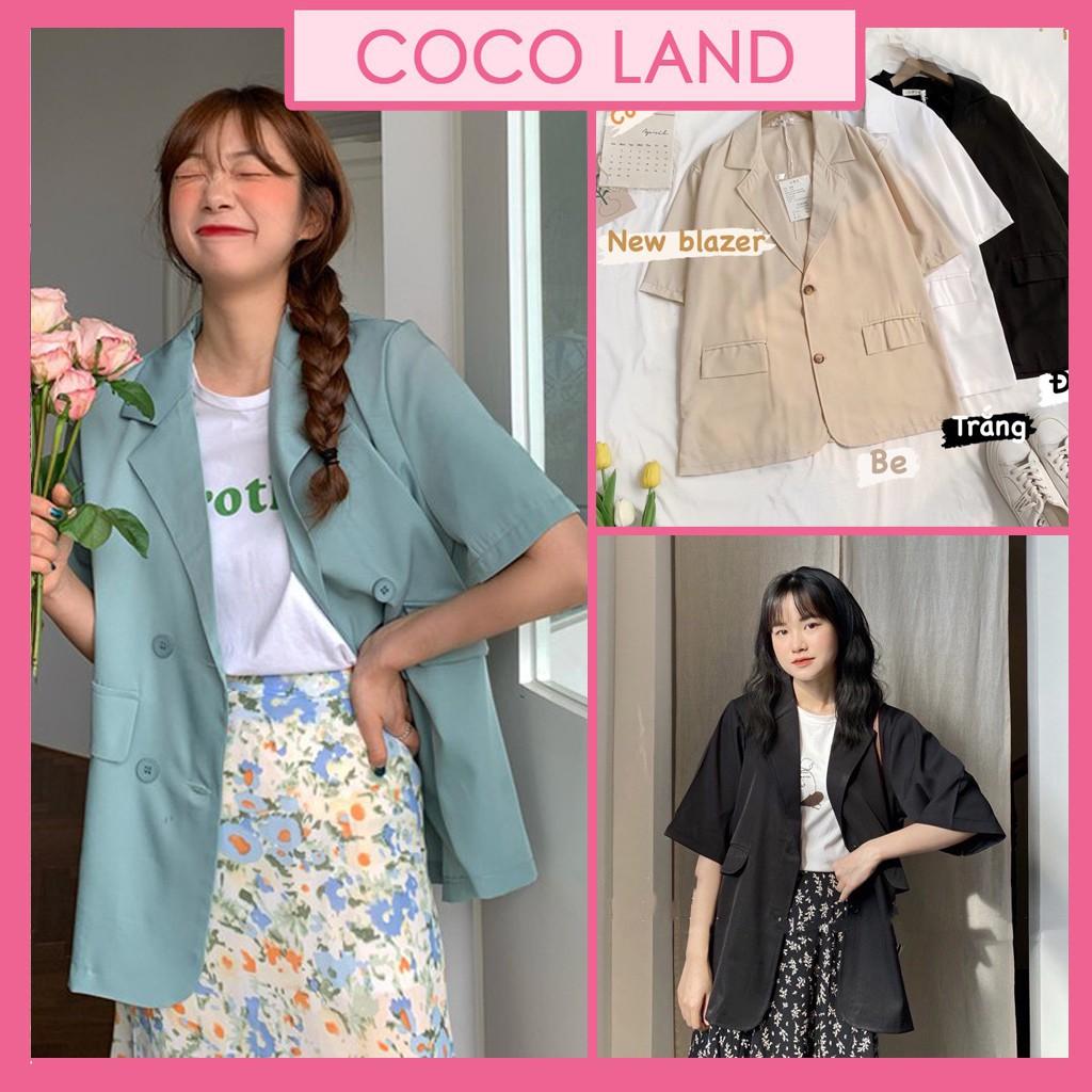 Áo Blazer - Vest Cộc Tay Dáng Rộng Chất Mát - khoác ngoài 1 lớp trơ -trơn/kẻ tông màu lạ đen, trắng nâu