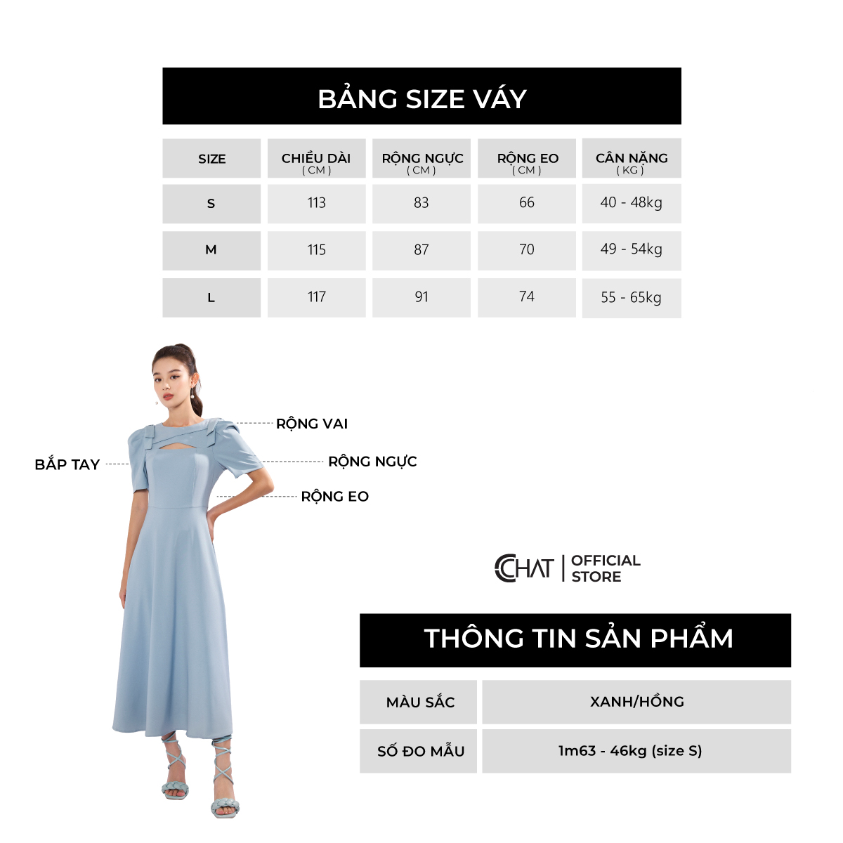 Đầm Nữ CCHAT Kiểu Cutout Ngực 2 Nơ Vai Dáng Xòe Chất Mango Cao Cấp 22VNE2010XT