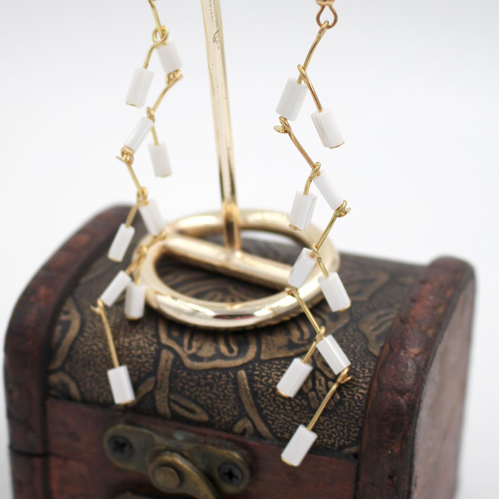 Women Beaded Statement Long Drop Earrings Gold Metal Tassel Dangle Earrings