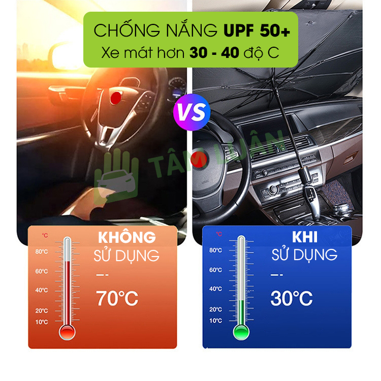 Ô che nắng ô tô gấp gọn, chống nóng kính trước chống tia cực tím UPF 50+ TÂM LUÂN Chổi lau tẩm dầu - Hàng chính hãng