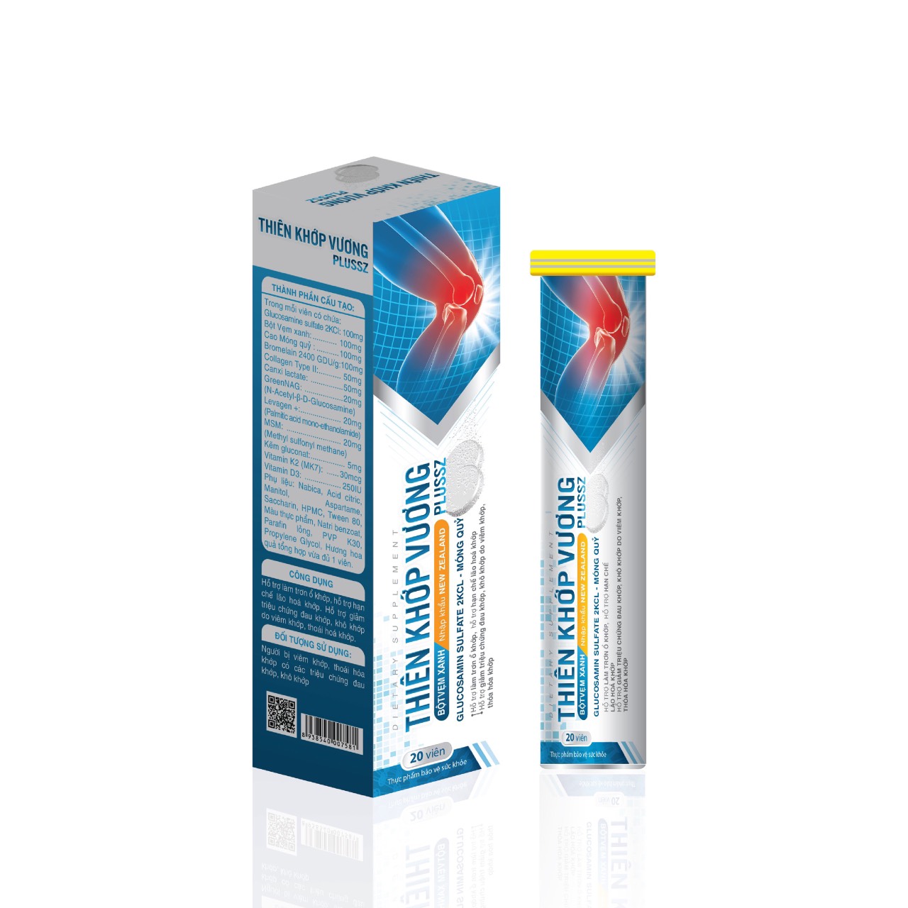 Viên Sủi THIÊN KHỚP VƯƠNG PLUSSZ - Tuýp 20 Viên - Hỗ Trợ Giảm Đau Khớp, Viêm Khớp, Thoái Hoá Khớp, Khô Khớp