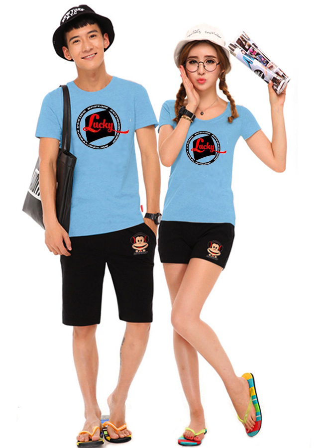 Bộ Áo Thun Đôi Lucky - Màu Xanh Biển