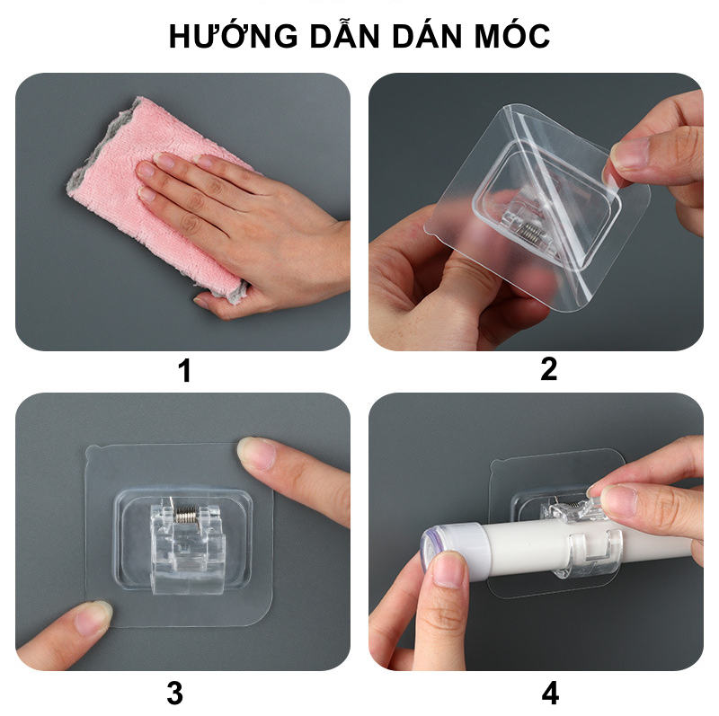 Móc dán tường tiện lợi đỡ thanh treo dễ dàng lắp ráp