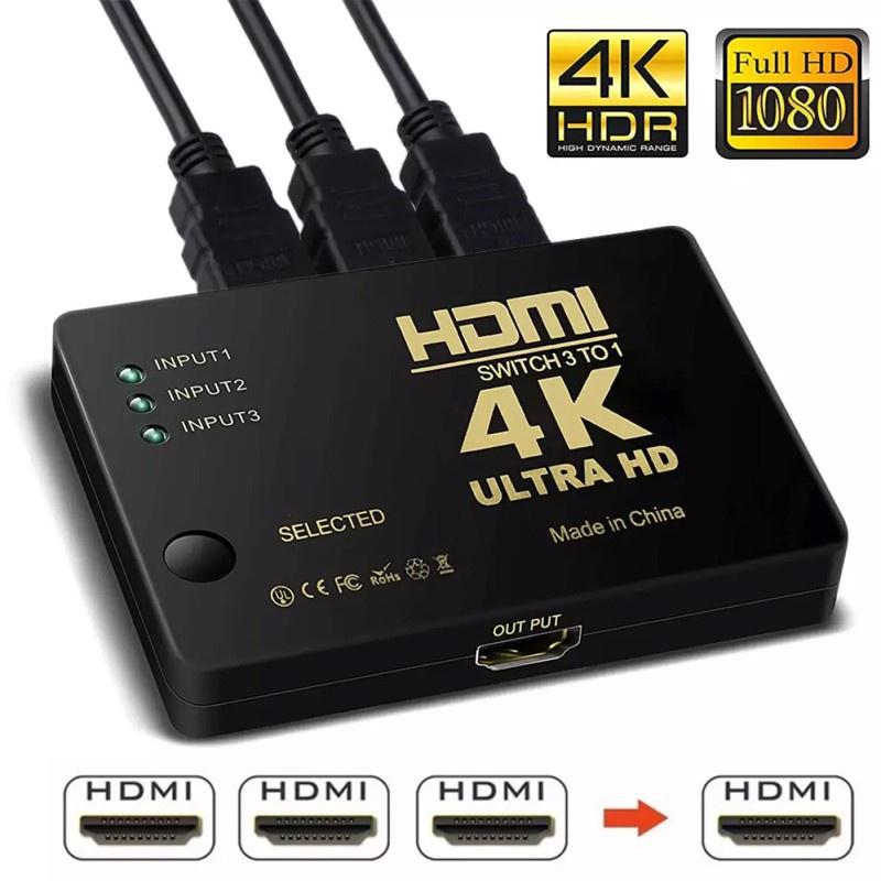 Bộ gộp HDMI 3 vào 1 ra Hỗ trợ 4K, 2K, HD 1080, HD 720 - Kèm điều khiển từ xa