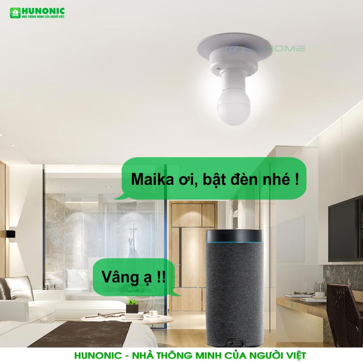 Đui Đèn Thông Minh WiFi Hunonic 500W, App Tiếng Việt, Điều Khiển Từ Xa Trên Điện Thoại, Hẹn Giờ, Điều Khiển Giọng Nói