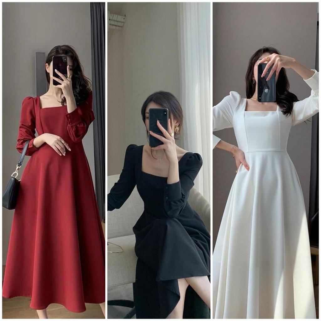 Đầm nữ thời trang midi dài tay dáng xòe dự tiệc sang trọng MIDI DRESS