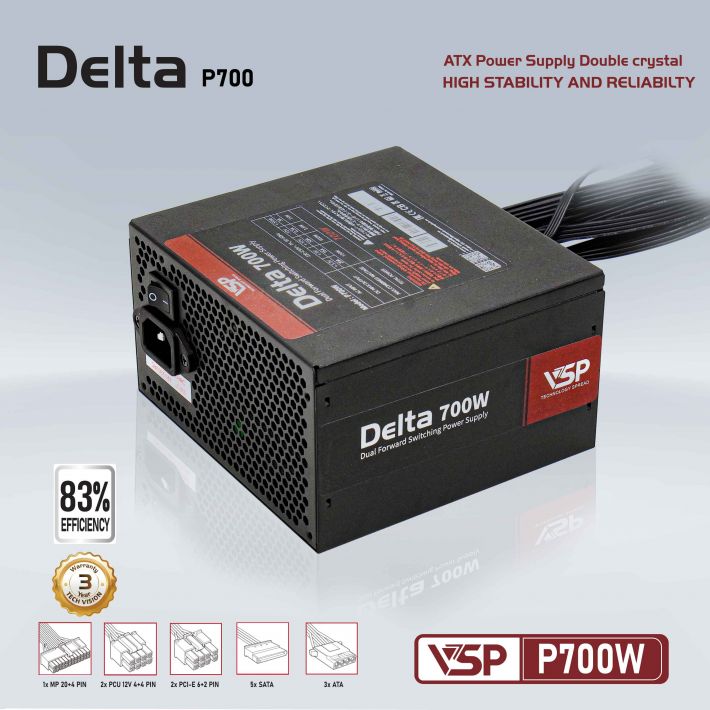 Nguồn máy tính VSP 700W Delta P700W ATX Công suất thực - Hàng chính hãng VSP phân phối